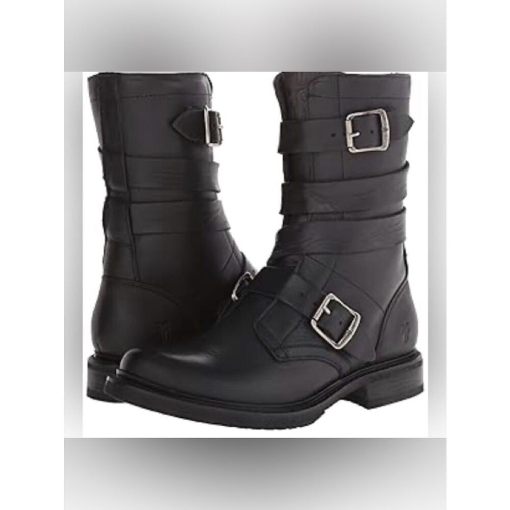 FRYE Veronica black leather combat Tanker Moto Boot 7 - Picture 3 of 17